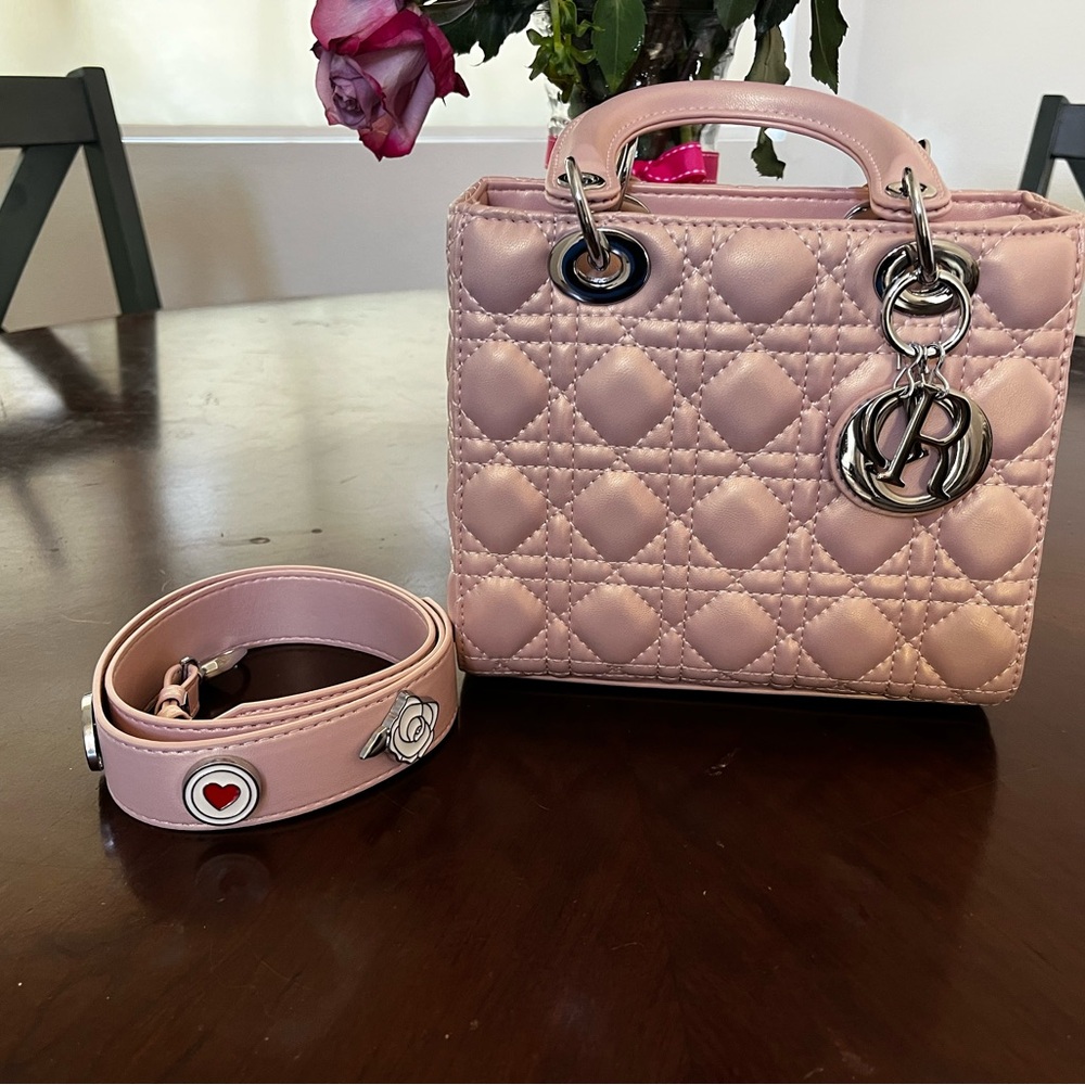 Iridescent Pink Quilted Handbag with Silver Hardware
